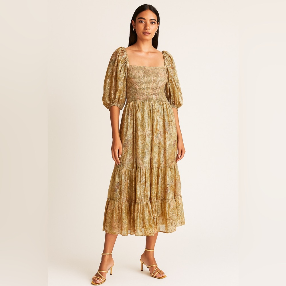 Ranna Gill Gold Paisley Maxi Dress